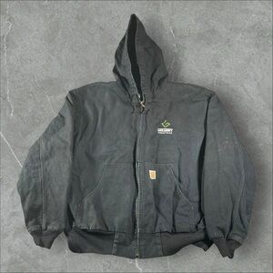 Vintage‎ Carhartt Jacket Mens 2XL Black Hooded Active Workwear 104868 BLK Loose